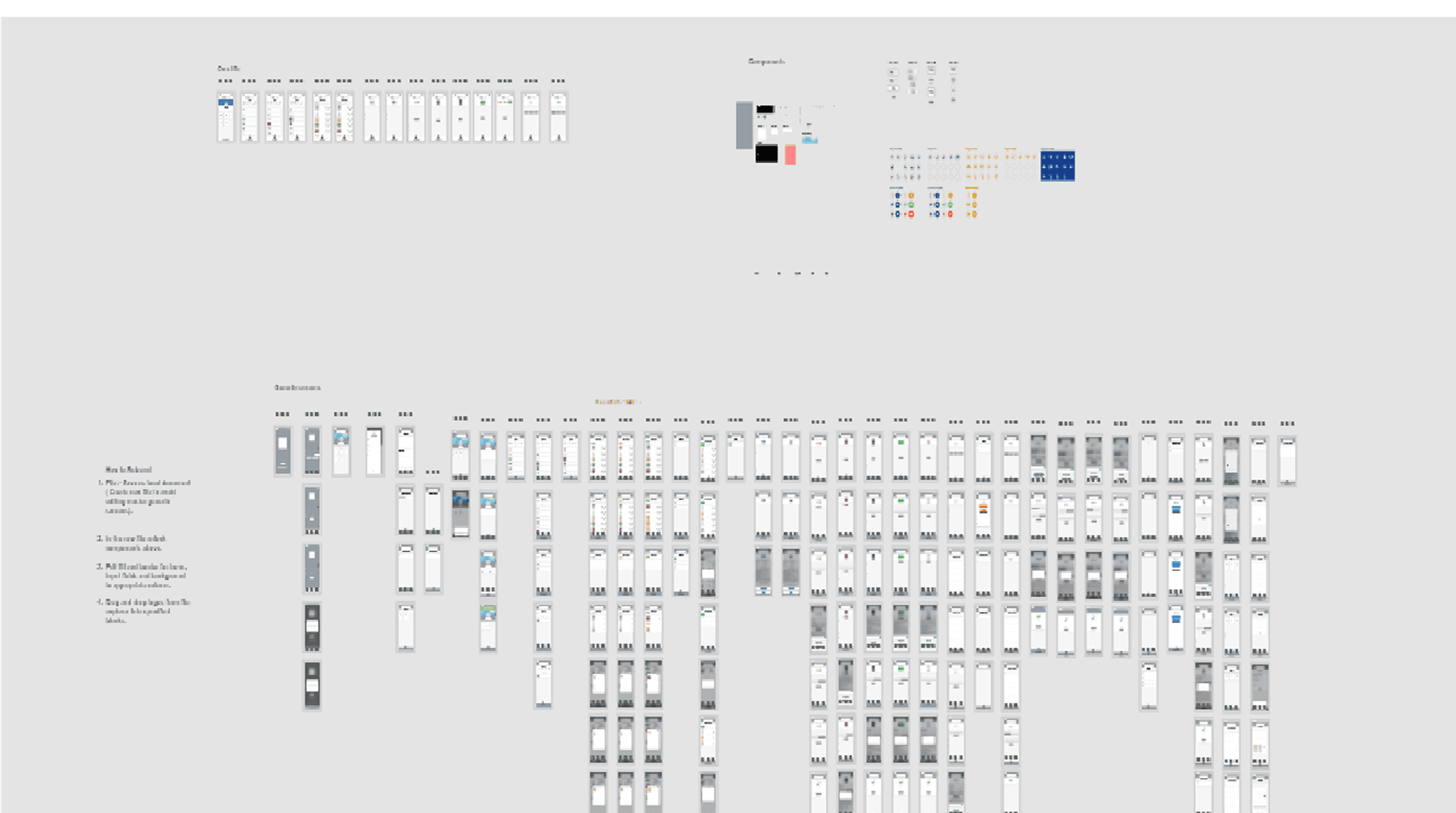 A board of low-fidelity wireframes and component states created for testing.